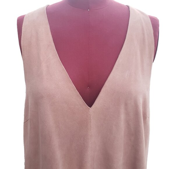 Free People Retro Love Pink Suede Shift Dress V Neck Sleeveless Pockets Medium - Picture 3 of 10